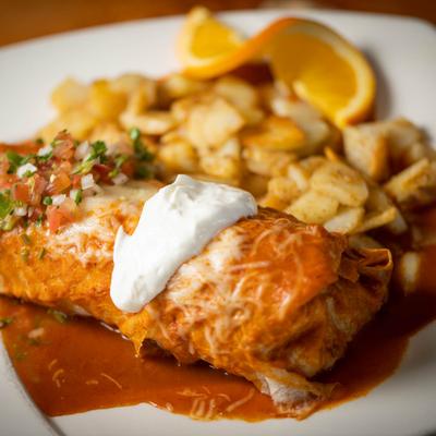 Breakfast Burrito with country potatoes on the side.