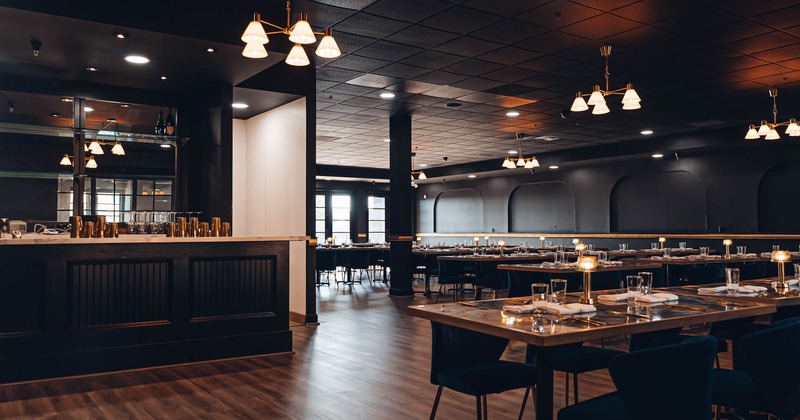 Interior, dining area, tables and chairs