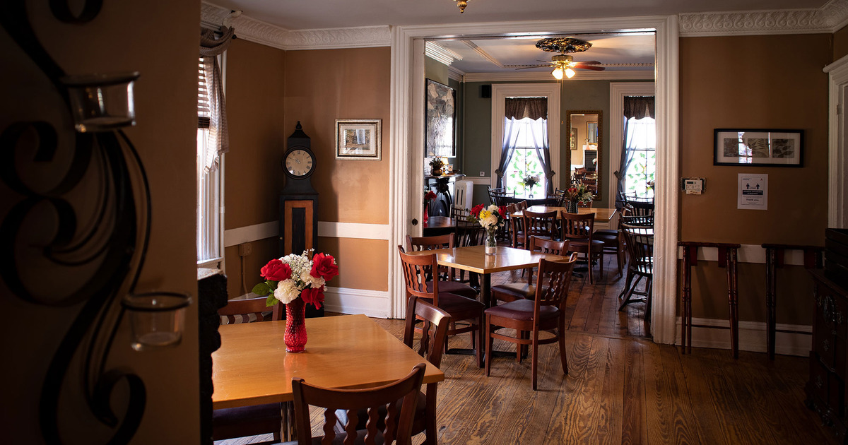 Interior, tables ready for guests