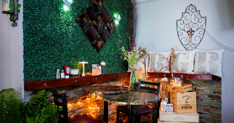 Interior, dining area, with wall art