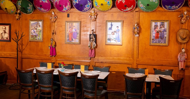 Interior seating area, traditional Thai decoration
