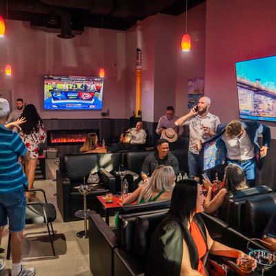 Seating area with guests.