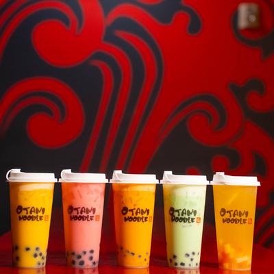 Various teas in sealed cups.