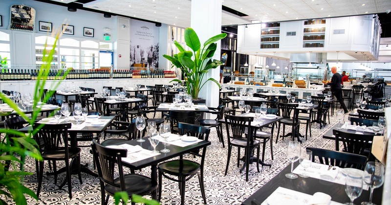 Interior, seating area, tables and chairs