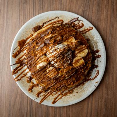 Nutella Biscoff pancakes, top view.
