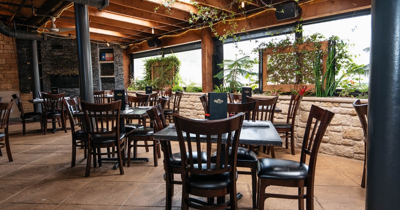 Patio, seating place with tables and chairs