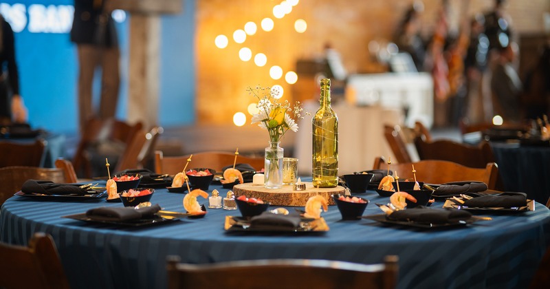 Dining sleek table set and ready for guests