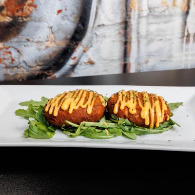 Salmon croquettes, served.