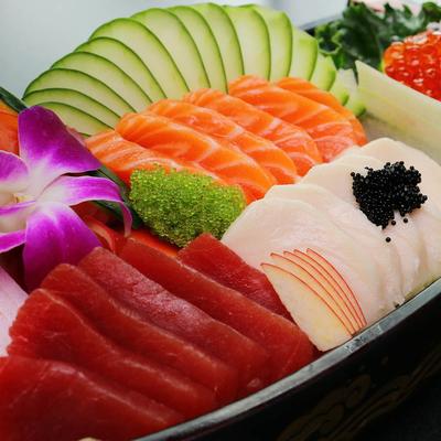 Platter of sashimi, close-up.