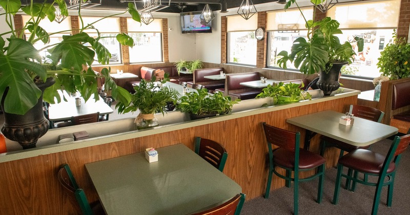 Interior, seating area, floral decorations