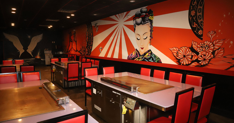 Interior, tables lined up