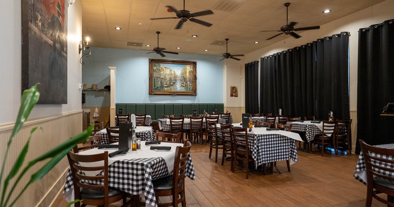 Interior, set tables ready for guests