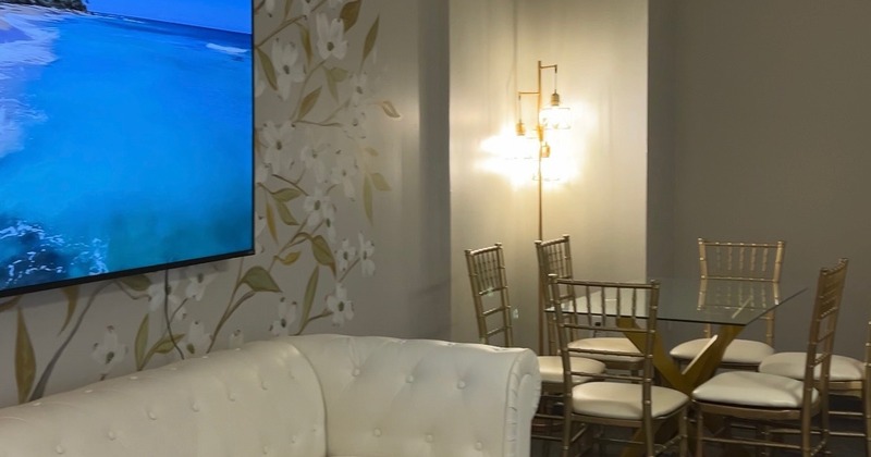 Interior space, dining table by the window