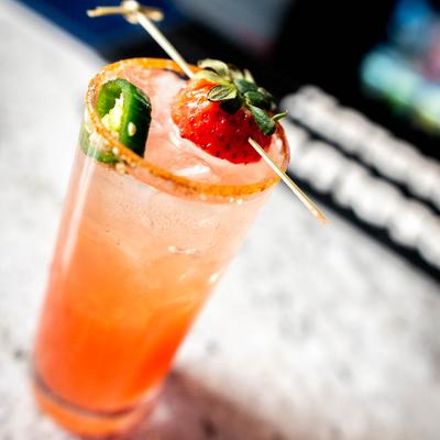 Spicy Strawberry Paloma cocktail.
