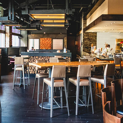 Interior, high chairs and tables