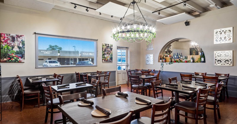 Interior, dining tables and seats