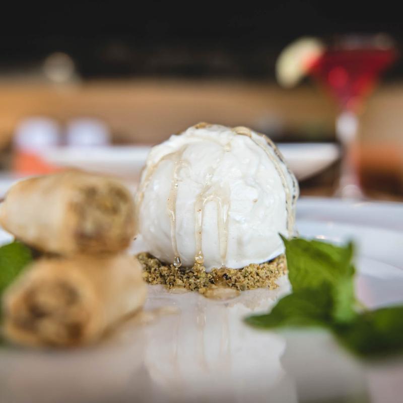 Homemade Baklava with Coconut Ice Cream photo