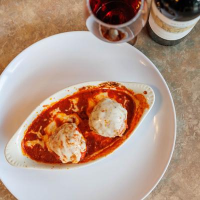 Meatball parmesan meal.