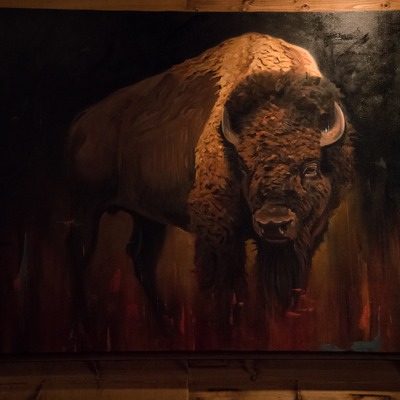 Painting of a buffalo.