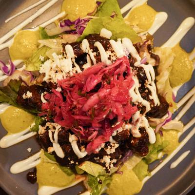 Tostada Chile Negro, top view.