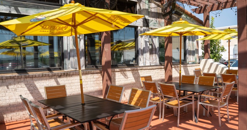 Exterior, chairs, tables and parasols