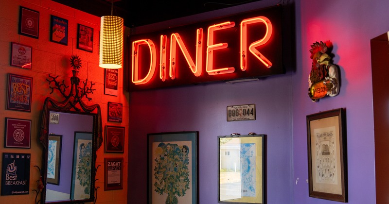 Diner light sign on the interior wall