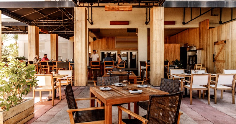 Exterior dining space ready for guests