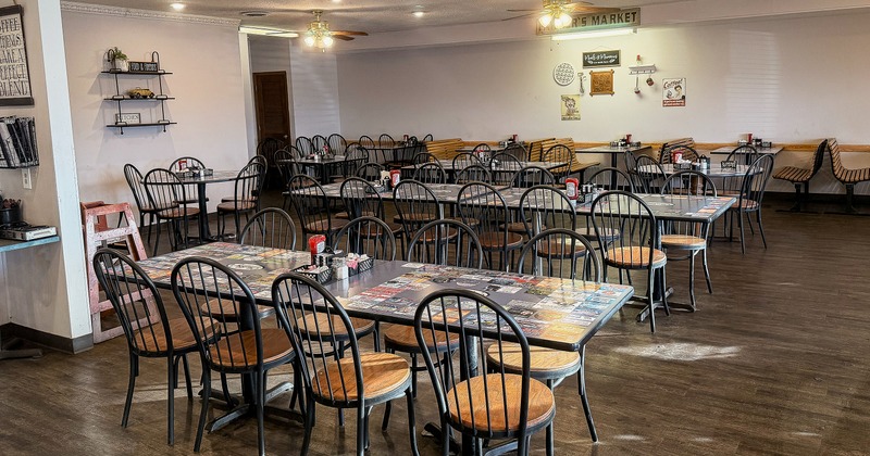 Diner area, tables, chairs
