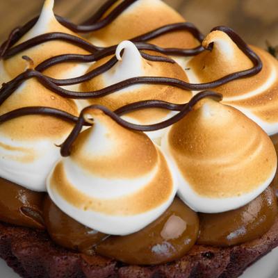 Chocolate tart with s'mores.