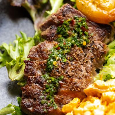 Grilled Steak, close-up.