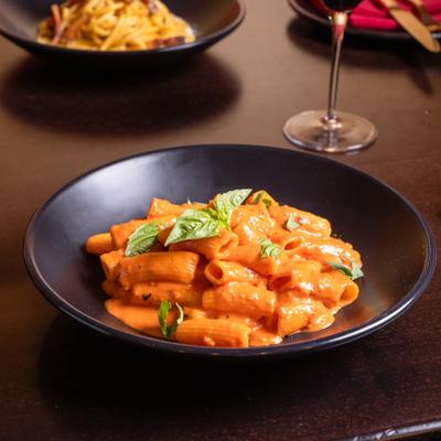 Spicy rigatoni pasta.