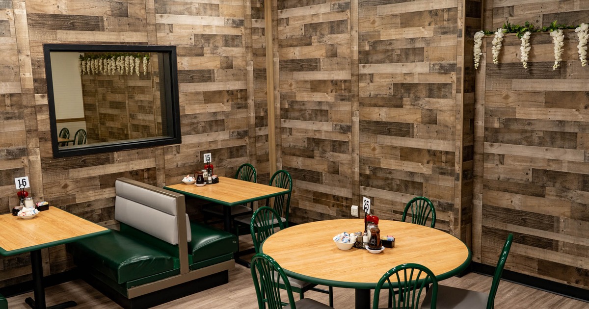 Interior, tables, chairs and seating booths