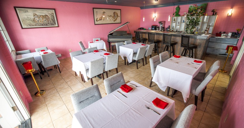 Interior, diner room, tables and chairs