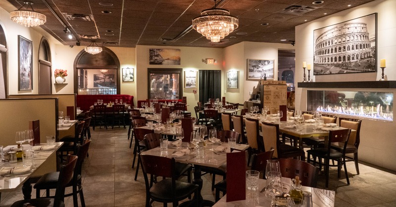 Interior, tables and chairs lined up