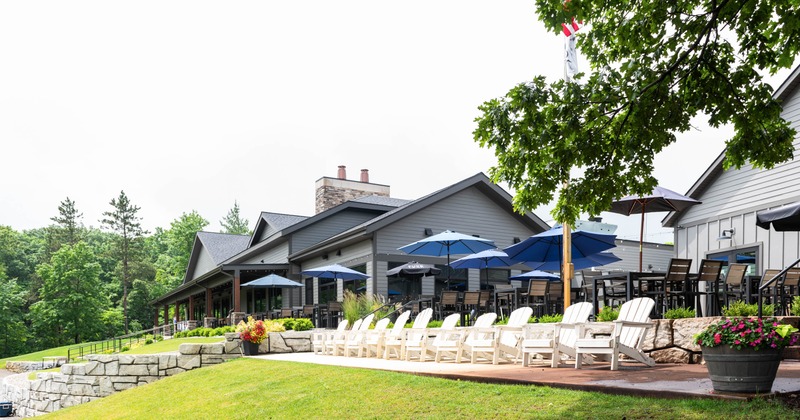 Exterior, seating area overlooking the golf course