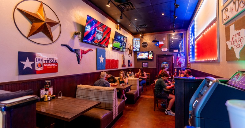 Interior, diner area, booths, guests