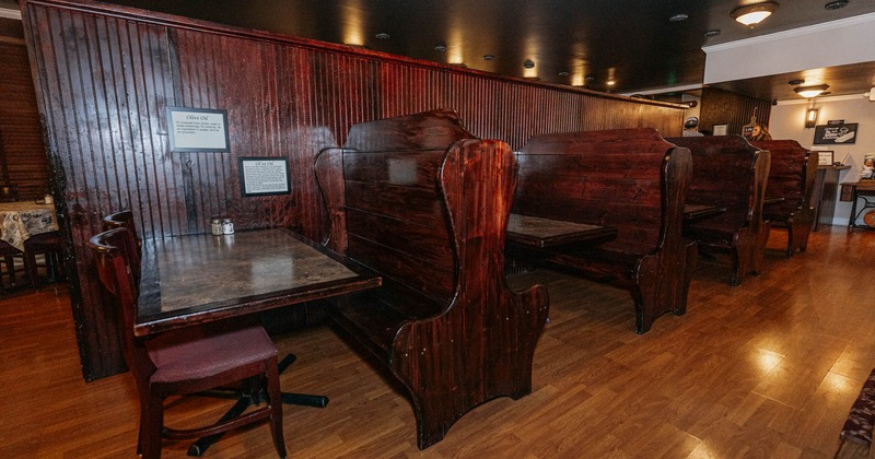 Dark brown wooden booths