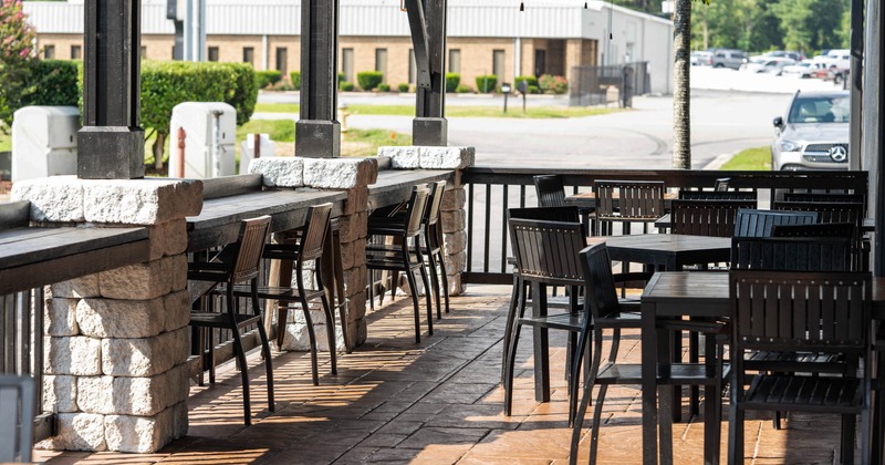 Exterior, seating area with tables and chairs