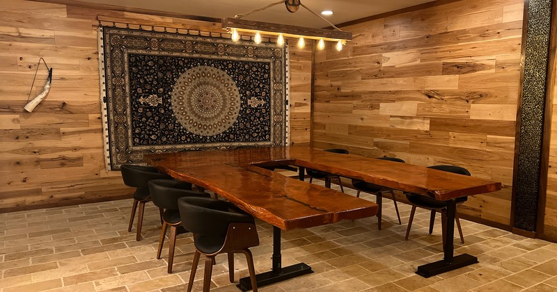 Private parties room with large wooden table