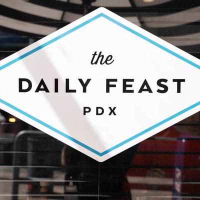 Exterior, The Daily Feast PDX name window decal.