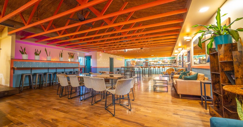 Interior, tables, chairs and sofas