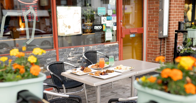 Exterior, set table and chairs