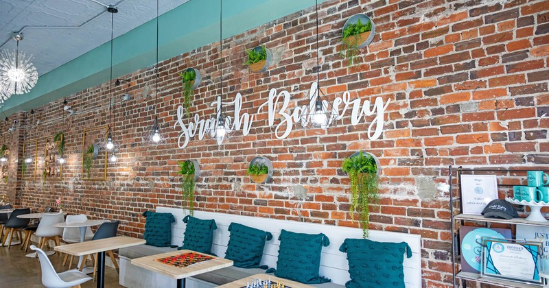 Interior, chairs, tables and bench seats