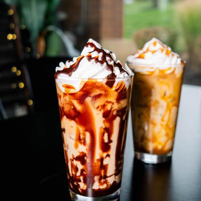 Mocha Latte served alongside Caramel Latte.