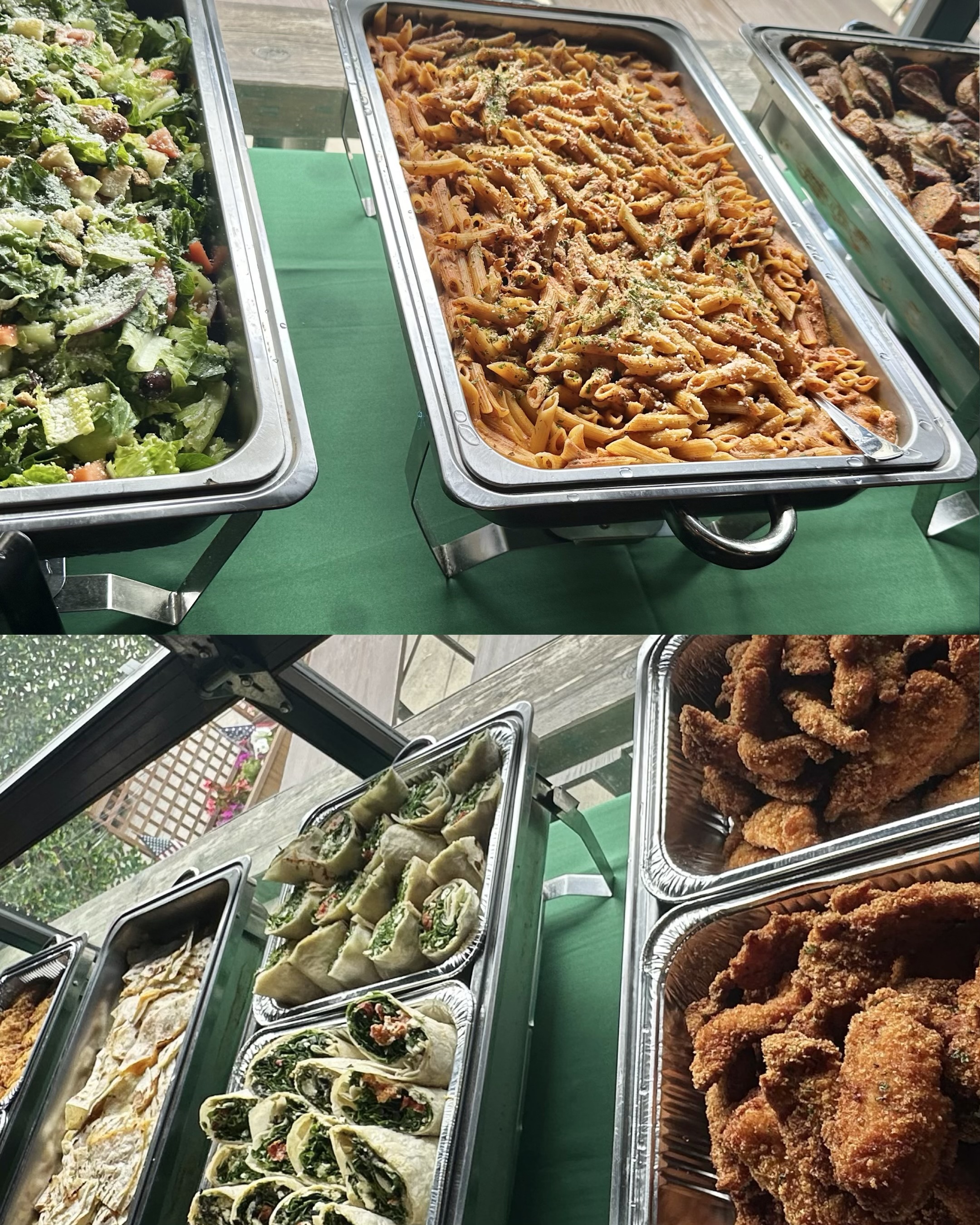 an assortment of food trays