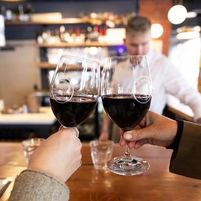 Glasses of red wine.