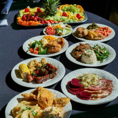 Different dishes served on the table.