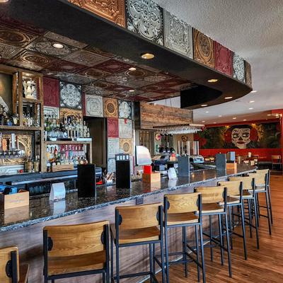 Interior, a bar.