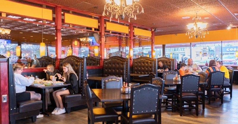 Interior, dining area, guests enjoying their food