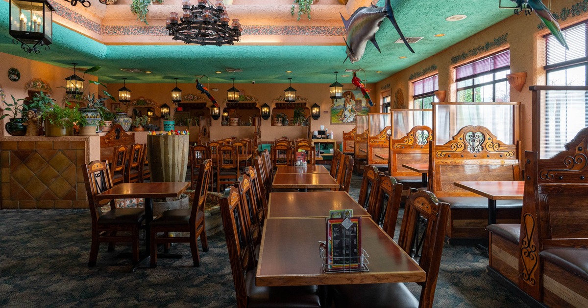 Interior, tables and chairs lined up